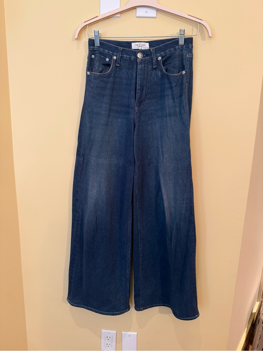 rag & bone MIRAMAR Wide-Leg Dark Indigo Jeans (HEMMED)